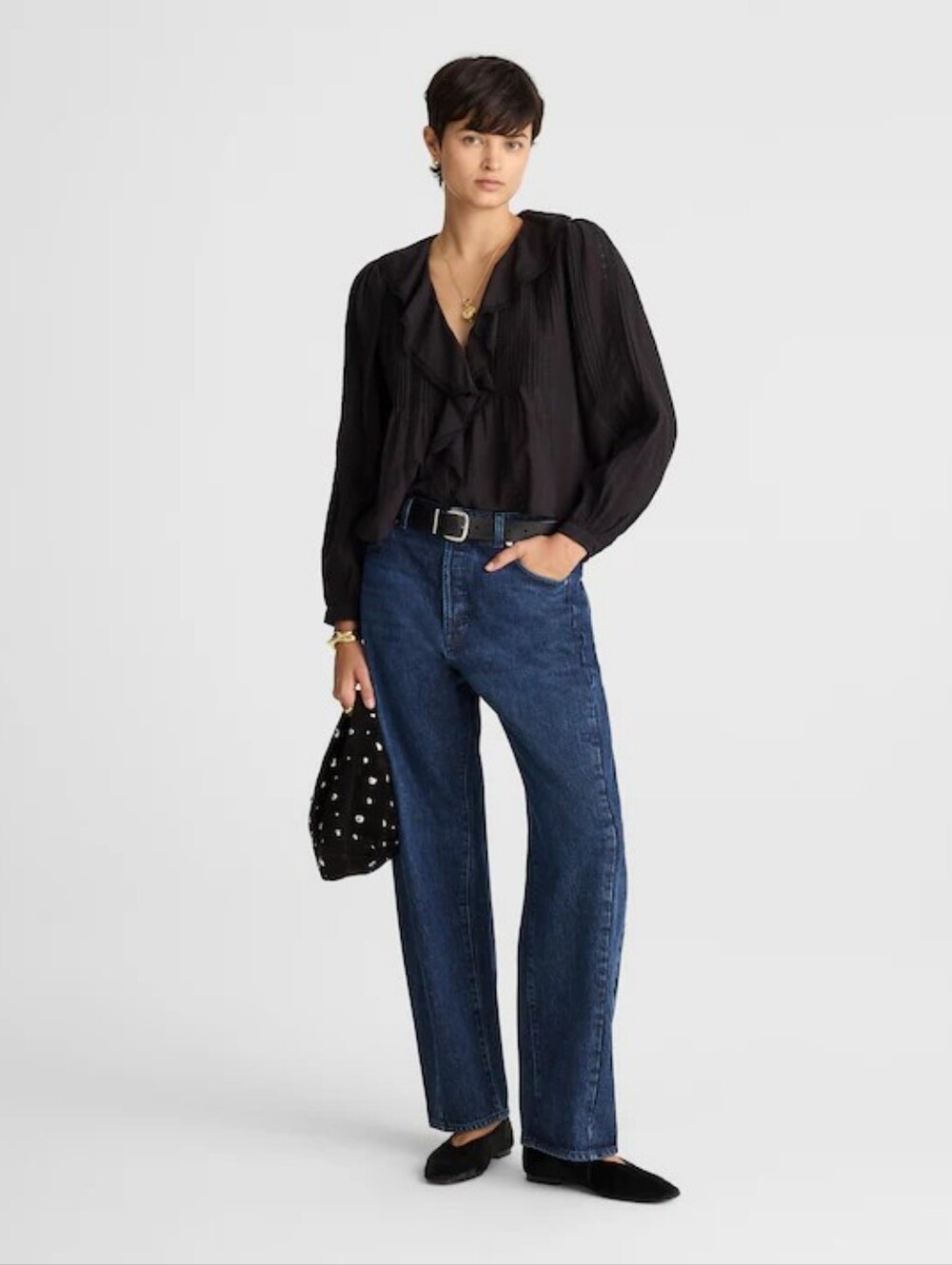 NWT Madewell Lace-Insert Ruffled Pintuck Long-Sleeve Top Size L - Picture 4 of 7